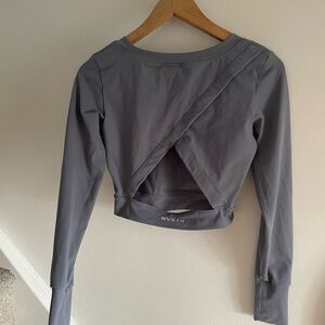 NVGTN Blue Gray Long Sleeve Workout Athletic Balletcore Open Back Top size M
